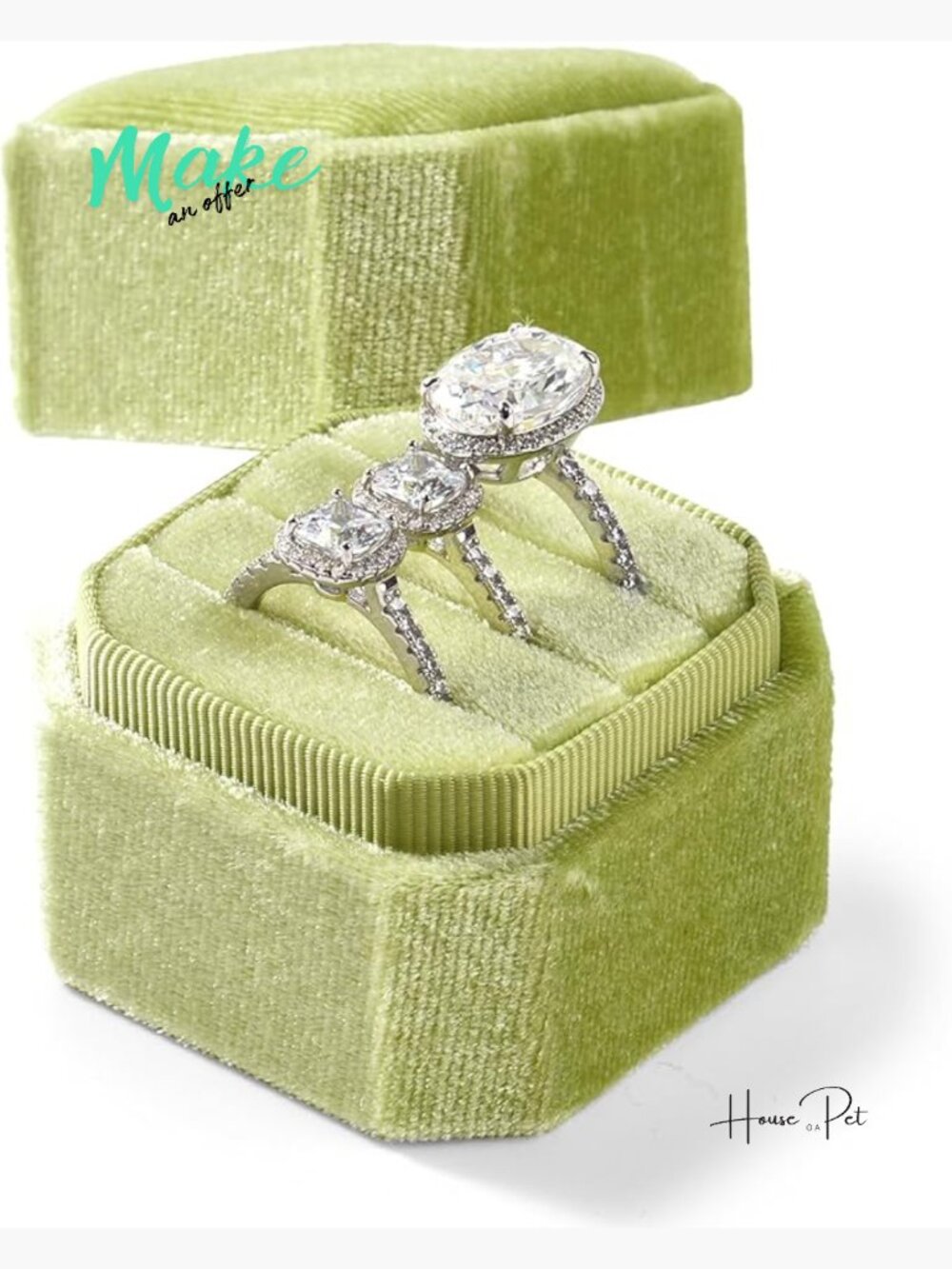 Velvet Octagonal Ring Box, 3 Slots Jewelry Storage for Proposal Engagement